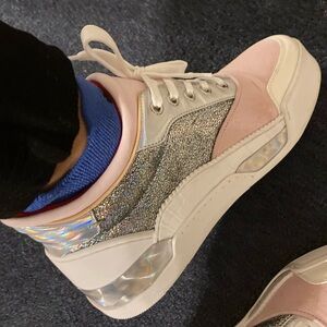 EUC Christian Louboutin Aurelian Donne Pink and Silver Sneakers